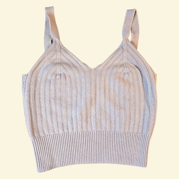 🌼4/$30 Streetwear Society Cropped Knit Tank Top Ivory Beige XL ✨ - Picture 2 of 9